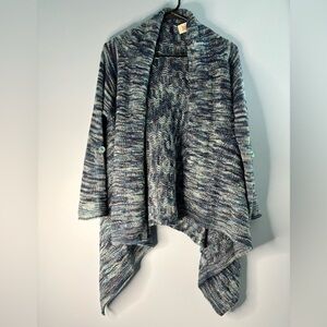Soft Surroundings Blue Zadie Open Front Cardigan Sweater Roll Up Tabs Size XS